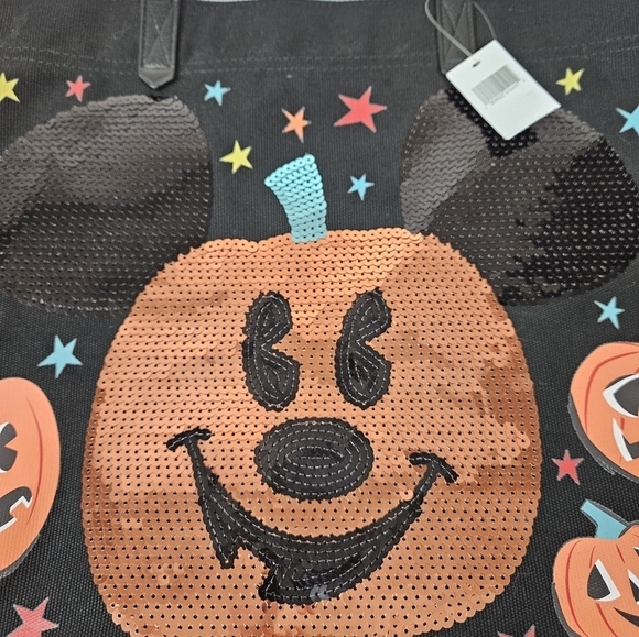 NWT Disney Disneyland Resort Halloween Sequin Pumpkin Mickey Mouse Tote Bag - Picture 8 of 10